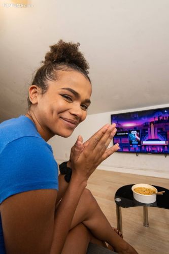 Ebony Alina Ali riding white cock