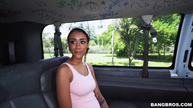 Ebony teen Ariana Aimes drilled in a sex van