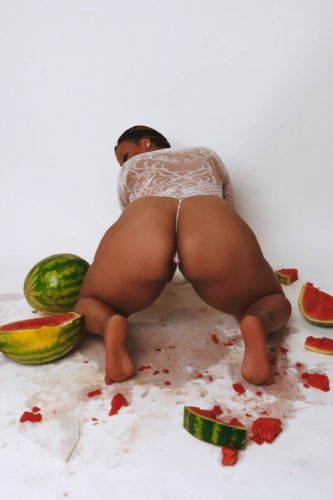 Black busty bombshell Brija Monet posing nude