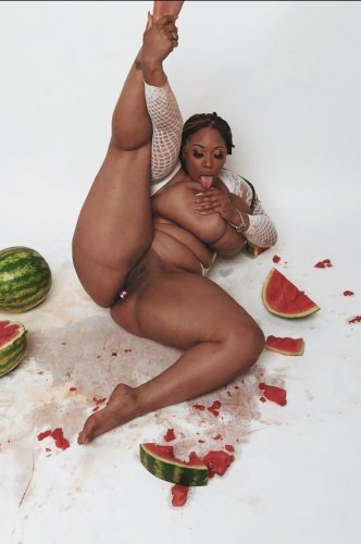 Black busty bombshell Brija Monet posing nude