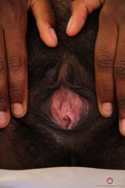 Ebony Kaia revealing hairy love hole