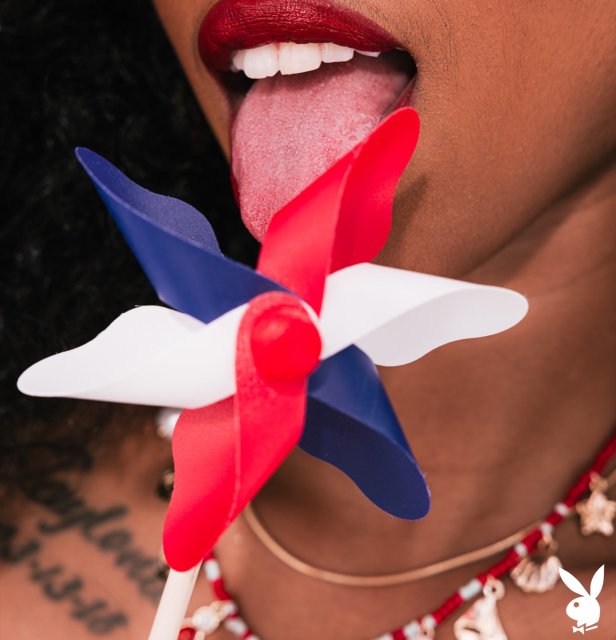 Black adorable Playboy model Mia Love posing nude