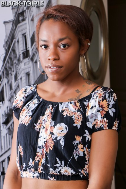 Ebony tgirl Tiny Tara rising two cocks